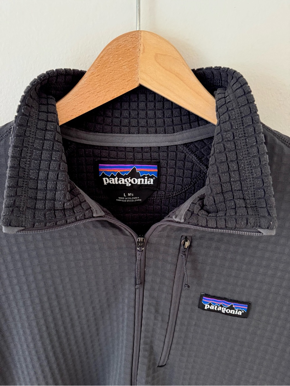 Patagonia R1 Fleece Quarter Zip Pullover Charcoal Gray Polartec Power Grid, Sz L - Picture 5 of 12